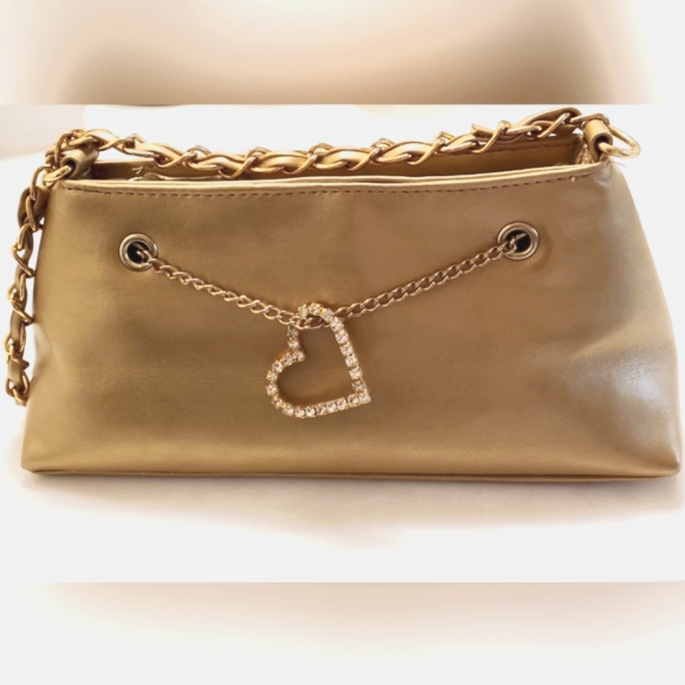 Gold Metallic Evening Bag with Chain Strap